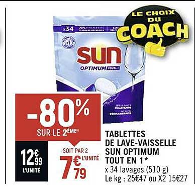 tablettes de lave-vaisselle sun optimum tout en 1