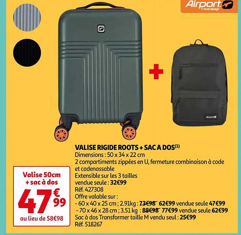 valise rigide roots + sac à dos airport
