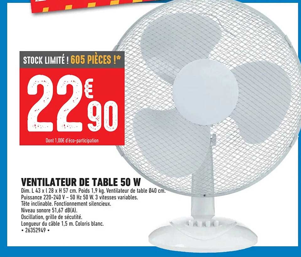 ventilateur de table 50w