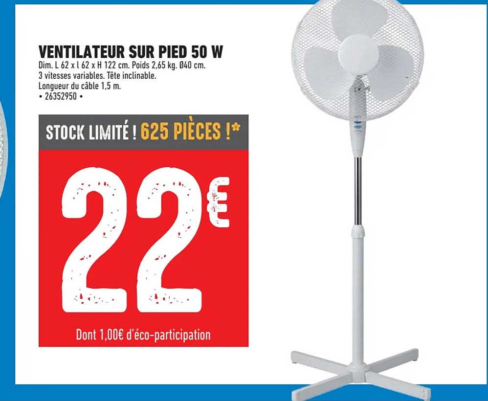 ventilateur sur pied 50w