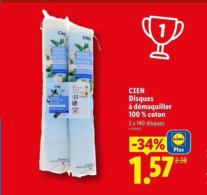 CIEN Disques à démaquiller 100 % coton