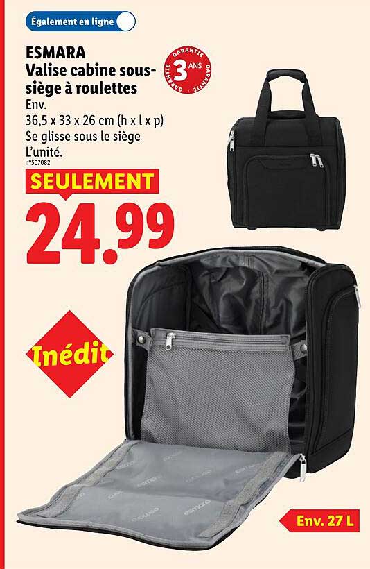 ESMARA Valise cabine sous-siège à roulettes