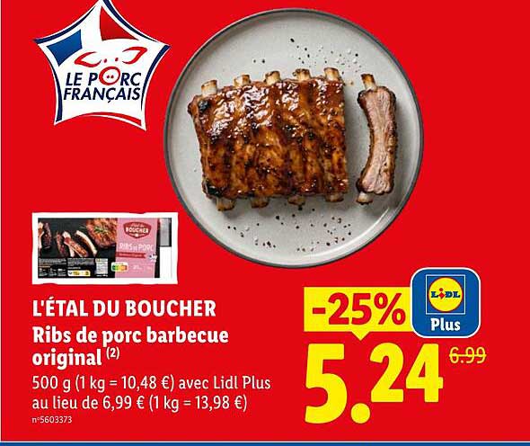 L'ÉTAL DU BOUCHER Ribs de porc barbecue original