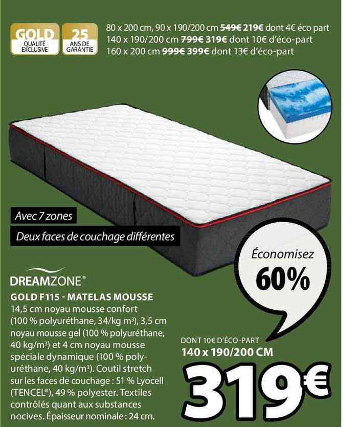gold f115 matelas mousse dreamzone
