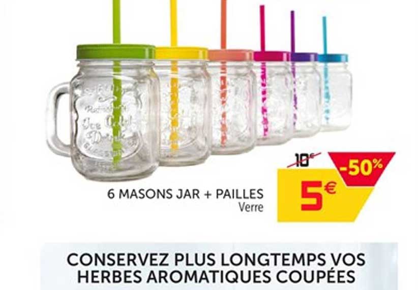 6 masons jar + pailles verre