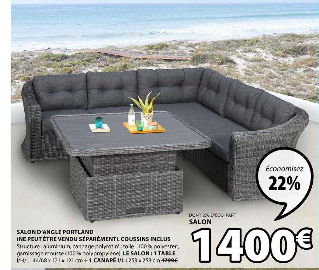 salon d'angle portland coussins inclus