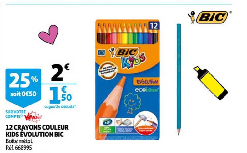 12 Crayons Couleur Kids évolution Bic