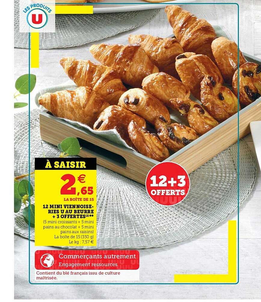 12 mini viennoiseries u au beurre + 3 offertes