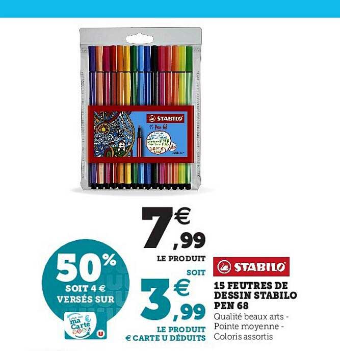 15 feutres de dessin stabilo pen 68