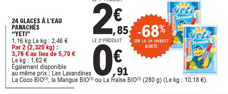 24 glaces à l'eau panachés "yeti"