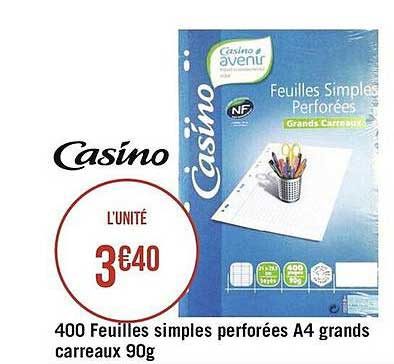 400 feuilles simples perforées a4 grands carreaux 90g