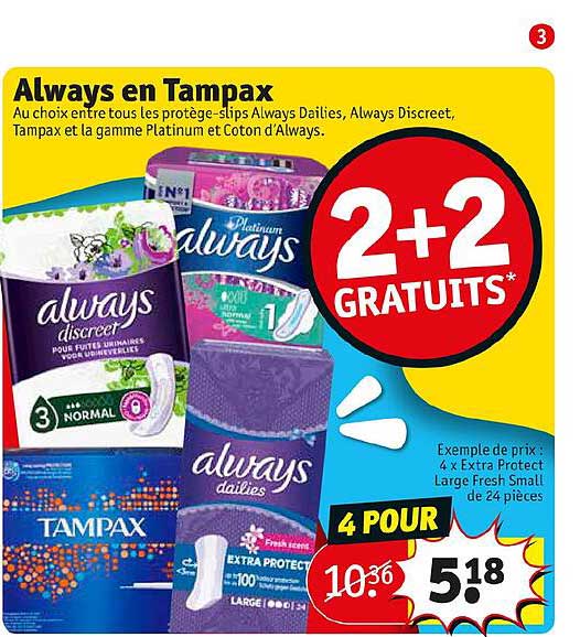 always en tampax 2+2 gratuits