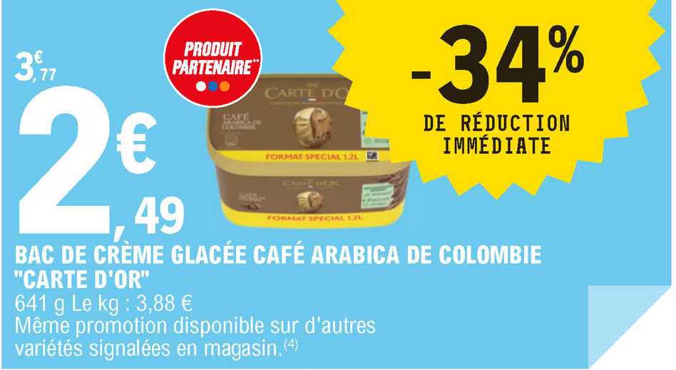 Bac De Crème Glacée Café Arabica De Colombie "carte D'or"