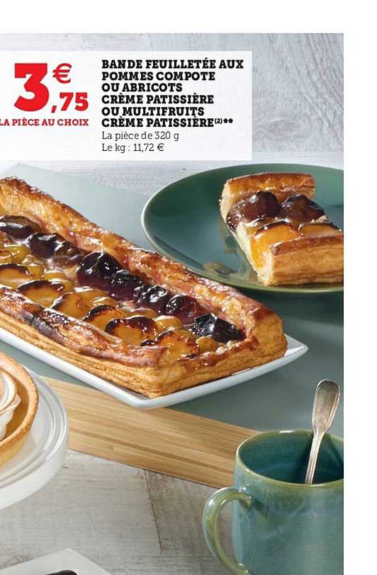 bande feuilletée aux pommes compote ou abricots crème pâtissière ou multifruits crème pâtissière