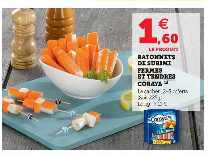 bâtonnets de surimi fermes et tendres coraya