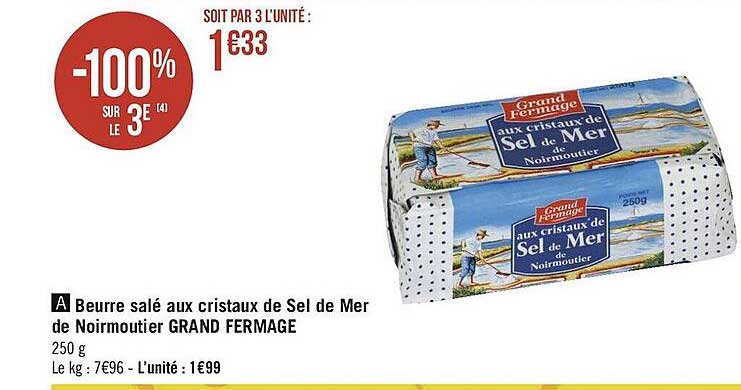 beurre salé aux cristaux de sel de mer de noirmoutier grand fermage