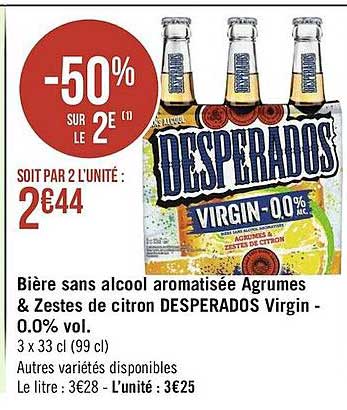 bière sans alcool aromatisée agrumes & zestes de citron desperados virgin - 0.0% vol.