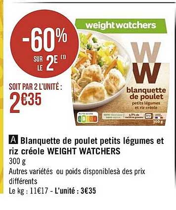 blanquette de poulet petits légumes et riz créole weight watchers