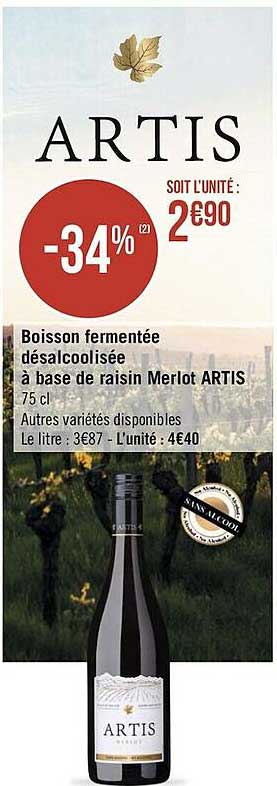boisson fermentée désalcoolisée à base de raisin merlot artis