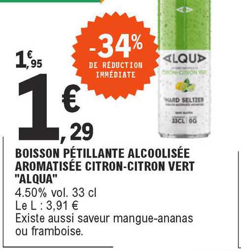 boisson pétillante alcoolisée aromatisée citron-citron vert "alqua"