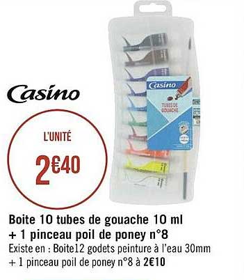 boîte 10 tubes de gouache 10 ml + 1 pinceau poil de poney n°8