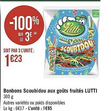 bonbons scoubidou aux goûts fruité lutti