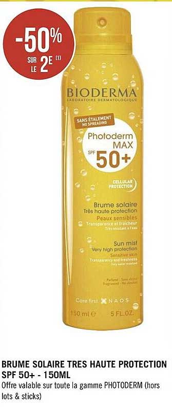 brume solaire très haute protection spf 50+ bioderma - 150 ml