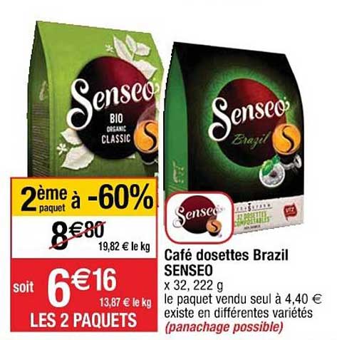 café dosettes brazil senseo 2ème paquet à -60%