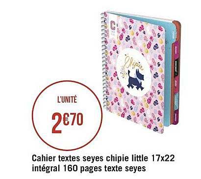 cahier textes seyes chipie little 17 x 22 intégral 160 pages texte seyes