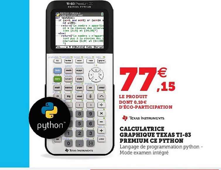 calculatrice graphique texas ti-83 premium ce python