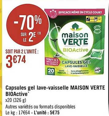 capsules gel lave-vaisselle maison verte bioactive
