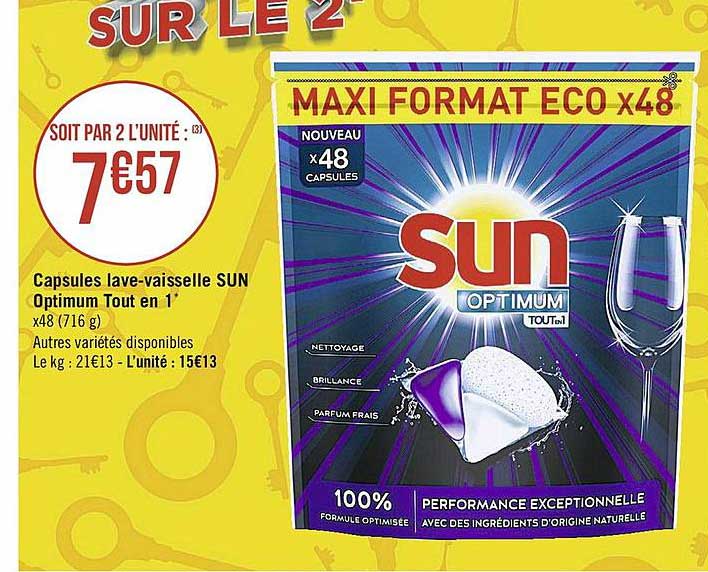 capsules lave-vaisselle sun optimum tout en 1