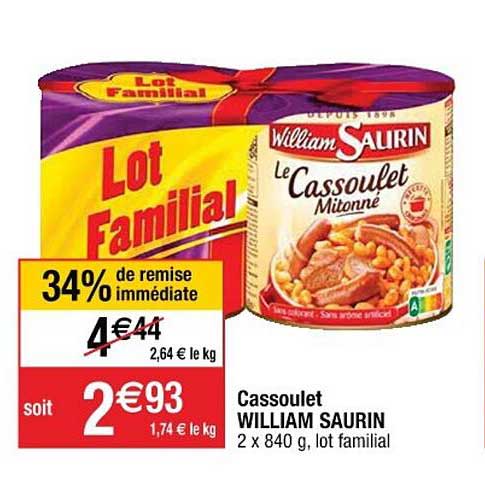 cassoulet william saurin 34% de remise immédiate