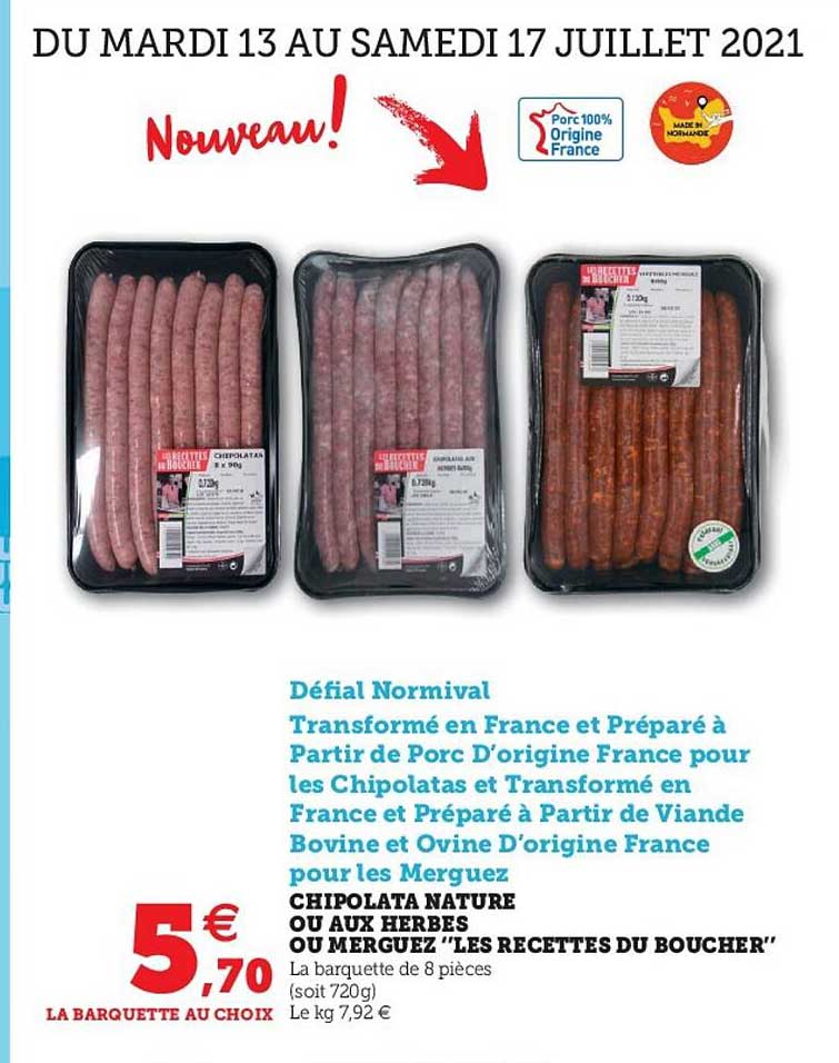 Chipolata Nature Ou Aux Herbes Ou Merguez "les Recettes Du Boucher"