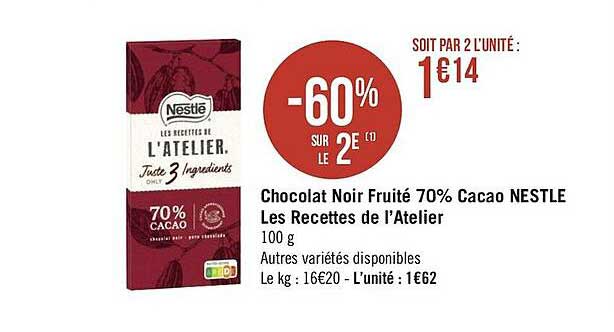 chocolat noir fruité 70% cacao nestlé les recettes de l'atelier