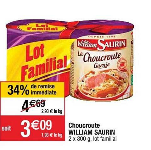 choucroute william saurin 34% de remise immédiate