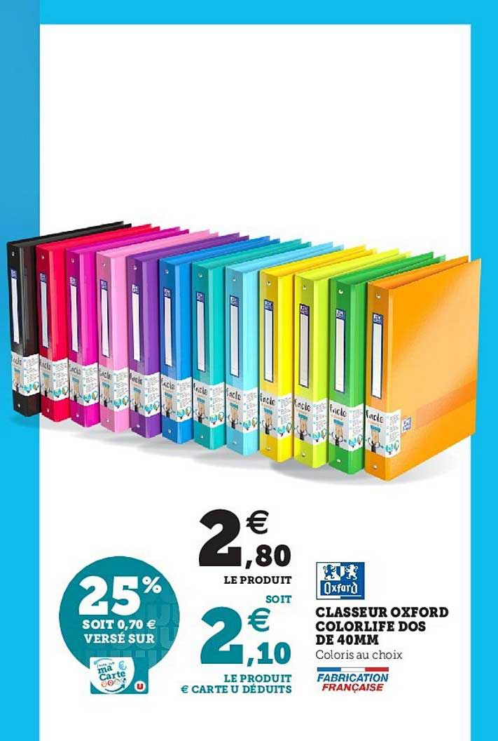 classeur oxford colorlife dos de 40mm
