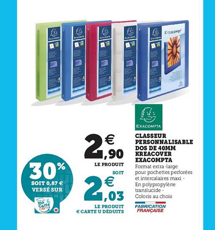classeur personnalisable dos de 40mm kreacover exacompta
