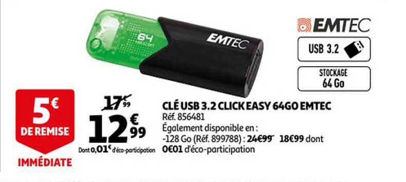 clé usb 3.2 click easy 64go emtec