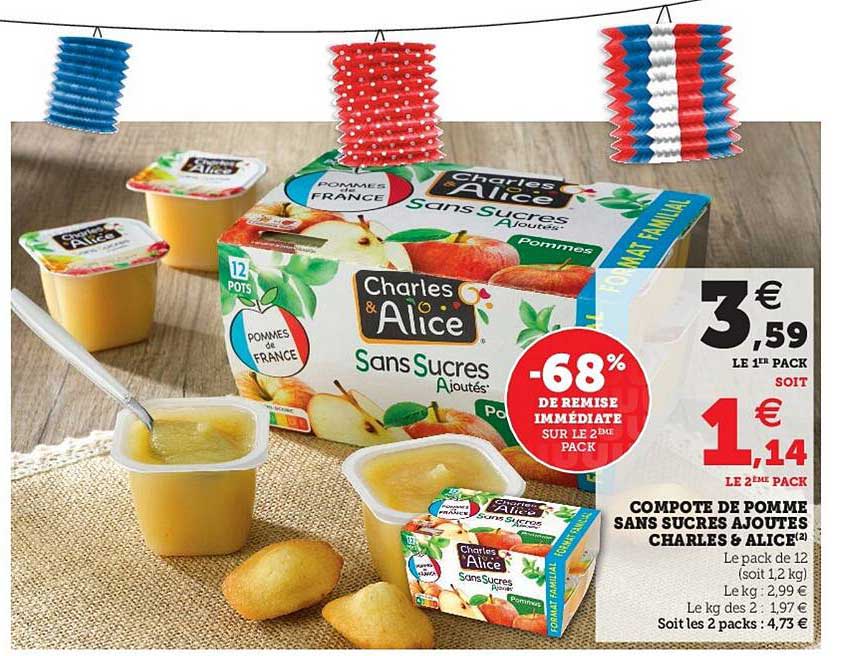 Compote De Pomme Sans Sucrés Ajoutés Charles & Alice -68% De Remise Immédiate Sur Le 2ème Pack