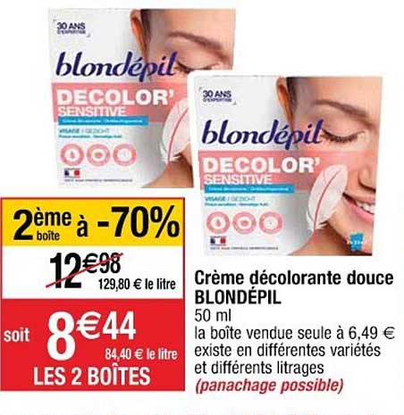Crème Décolorante Douce Blondépil 2ème Boîte à -70%