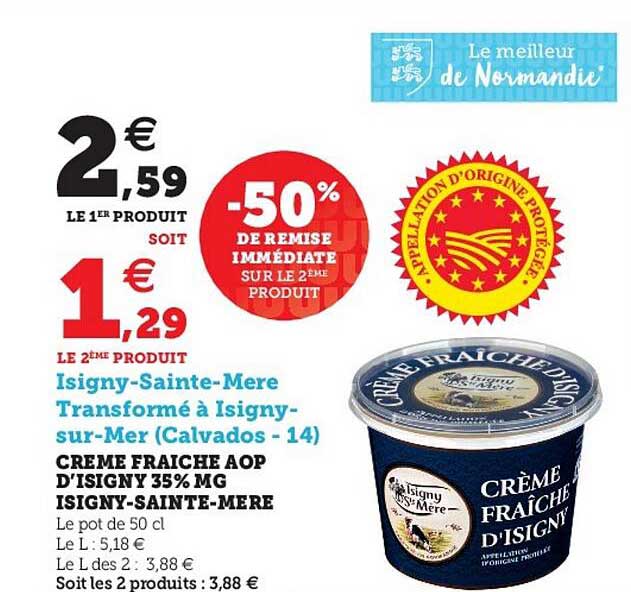 crème fraîche aop d'isigny 35% mg isigny-sainte-mère