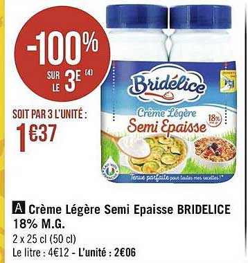crème légère semi épaisse bridélice 18% m.g.
