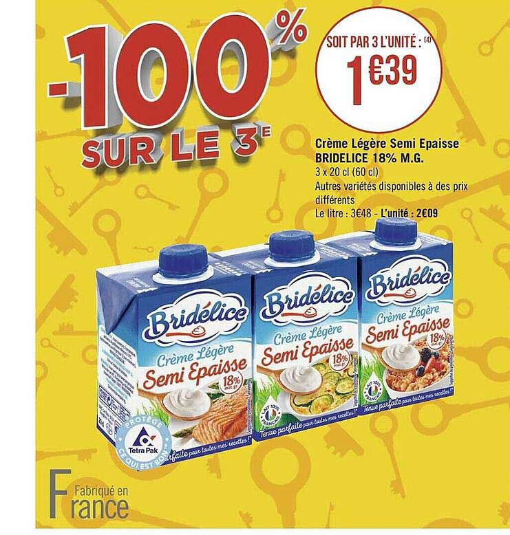 crème légère semi épaisse bridélice 18% m.g.