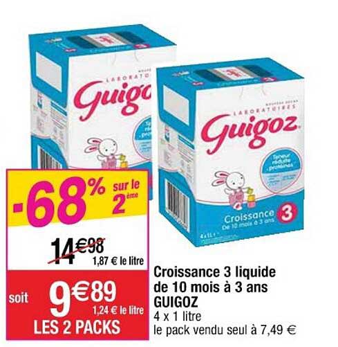 Croissance 3 Liquide De 10 Mois à 3 Ans Guigoz -68% Sur Le 2ème