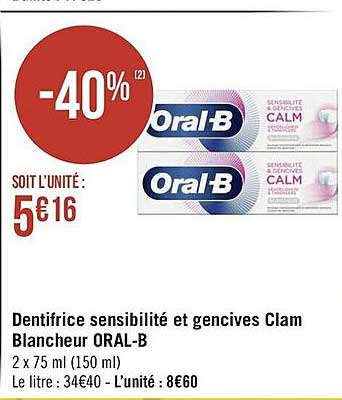 dentifrice sensibilité et gencives clam blancheur oral-b