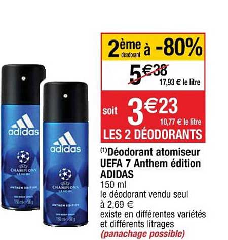 déodorant atomiseur uefa 7 anthem édition adidas 2ème déodorant à -80%