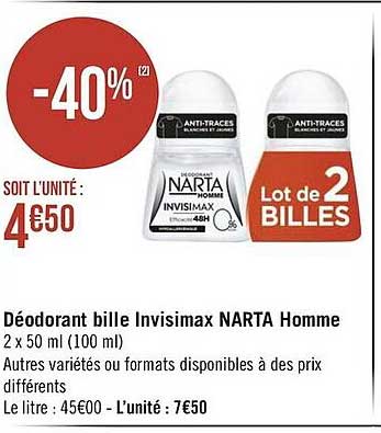 Déodorant Bille Invisimax Narta Homme