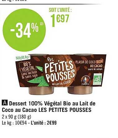 Dessert 100% Végétal Bio Au Lait De Coco Au Cacao Les Petites Pousses