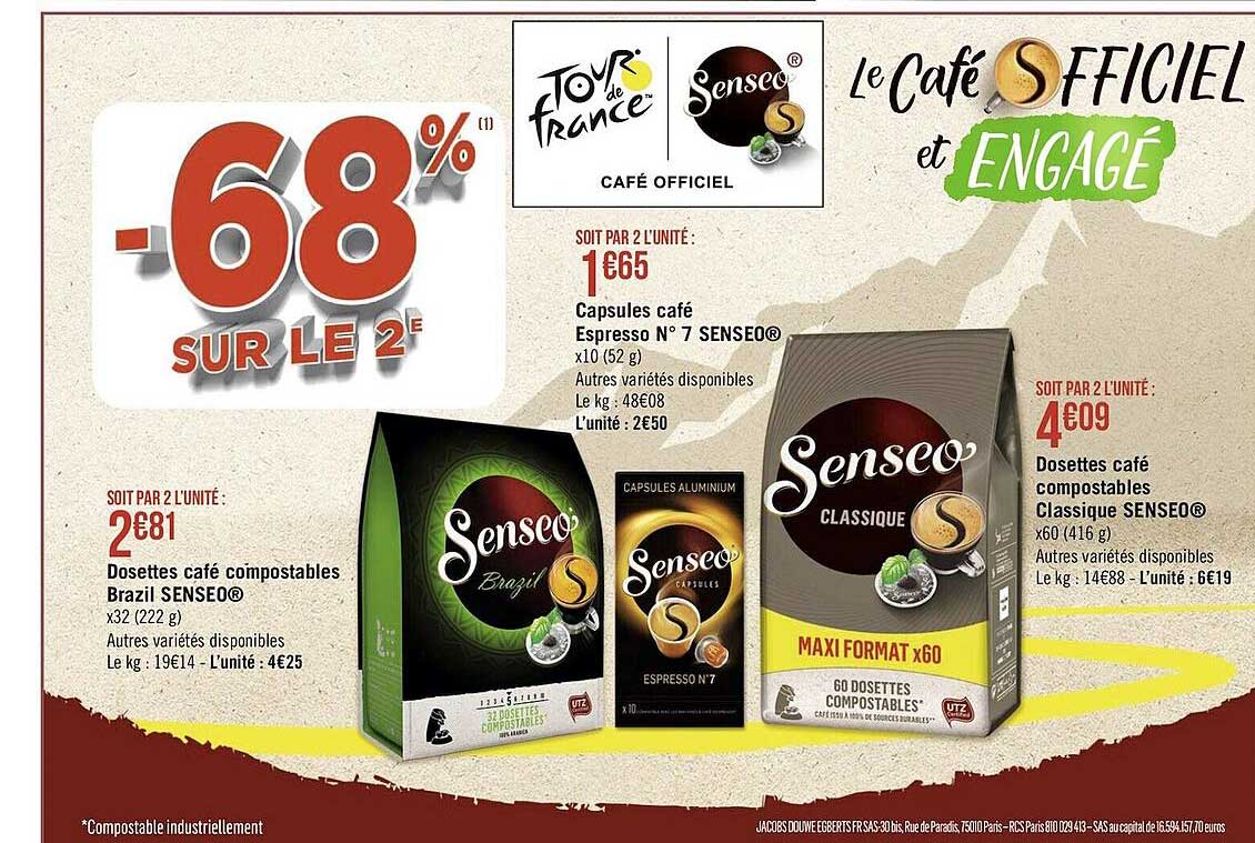 dosettes café compostables brazil senseo, capsules café espresso n°7 senseo, dosettes café compostables classique senseo